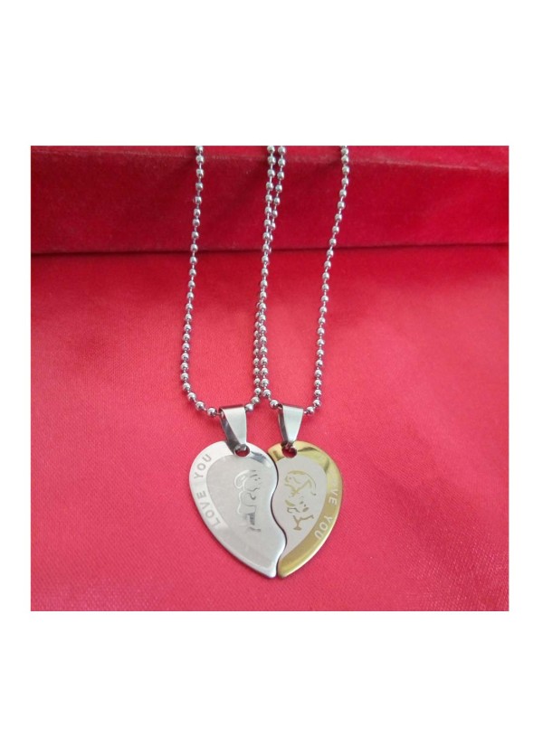 Two Pieces Couple Heart Shape Necklace by Menjewell 